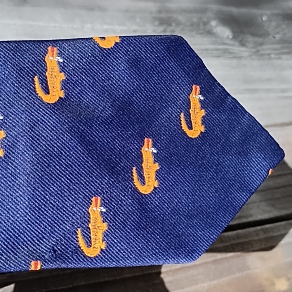 Navy & Orange Alligator Tie - Picture 2 of 10
